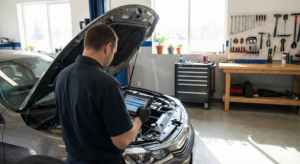 Mechanic performing preventative car maintenance to help retain vehicle value in Shoreline, WA