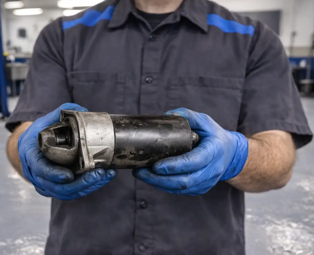 Technician inspecting steering components and linkage system inside Seattle repair shop